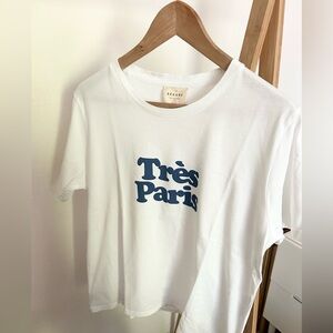 Sézane White T-Shirt with Blue Print